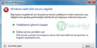Windows sabit disk sorunu algıladı hatası çözümü