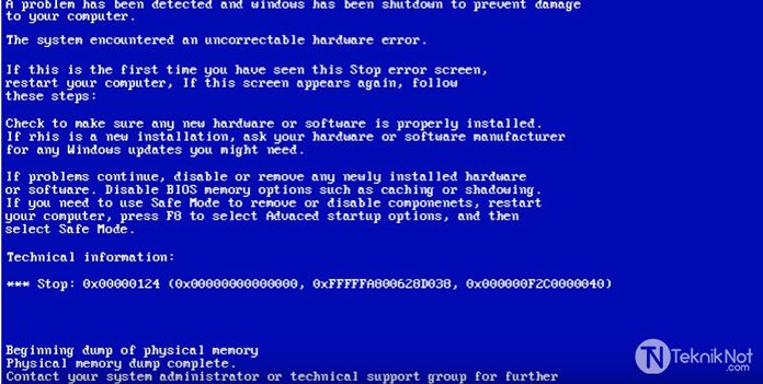Windows 0x00000124 Mavi Ekran Hatası ve Çözüm yolları