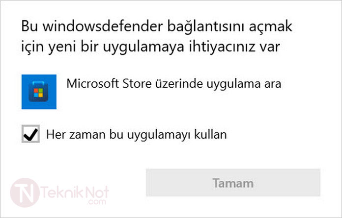 Defender bağlantısını açmak için yeni bir uygulama ihtiyacı var