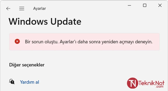 Bir sorun oluştu. Ayarlar'ı daha sonra yeniden açmayı deneyin